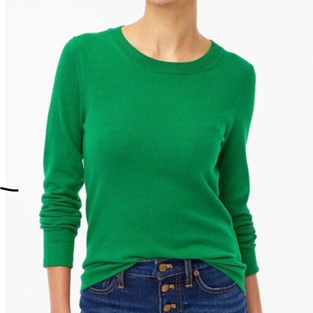 J. Crew Modern Clover Green Cotton Crew Neck Sweater